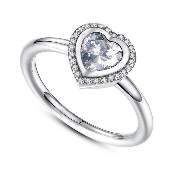🔥 925 Silver Sparkling Love Heart Cut CZ Ring for Women, FB16FA1165 - Picture 1 of 6